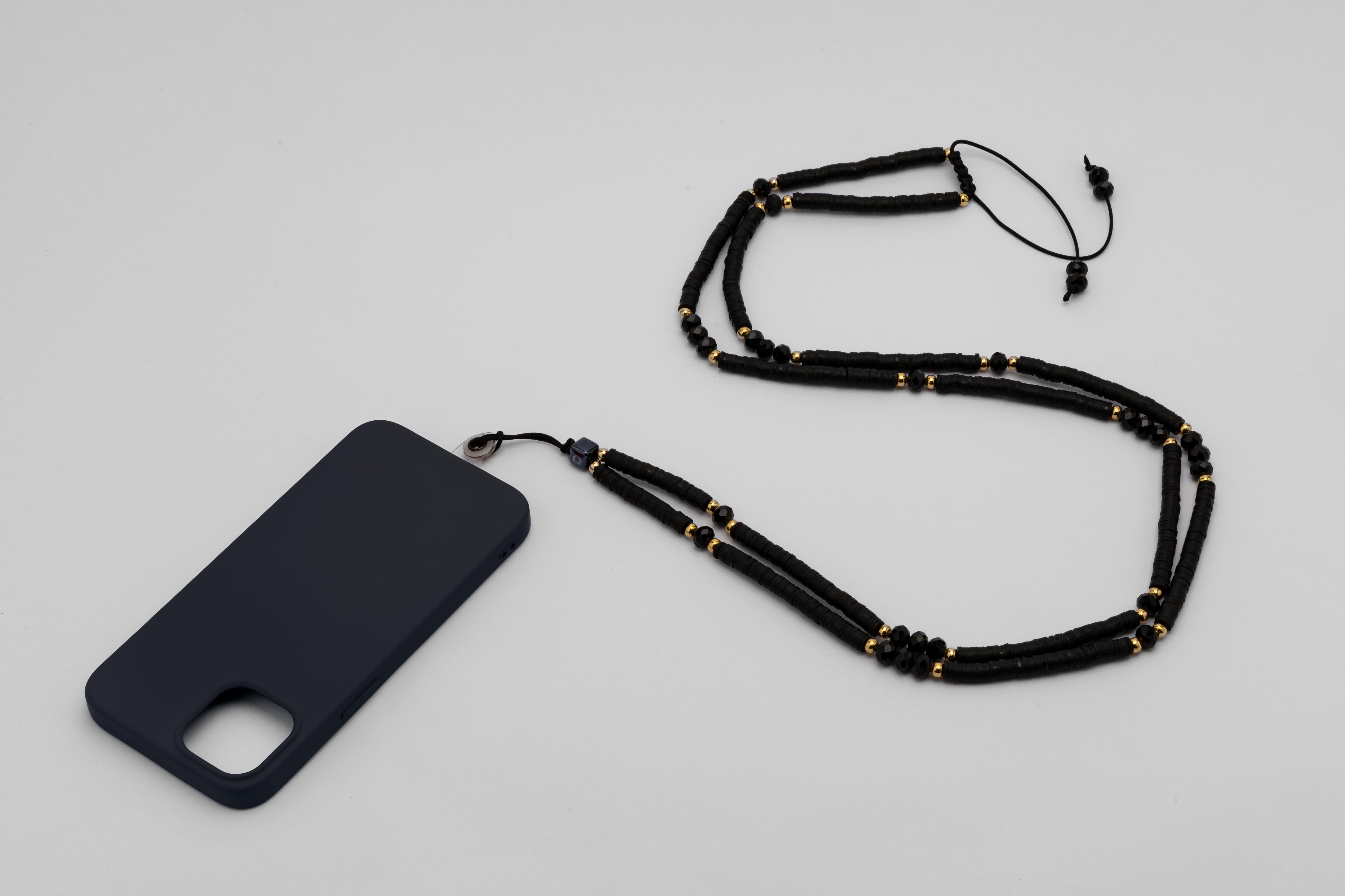 Fimo Boncuk Telefon Askısı Siyah Gold