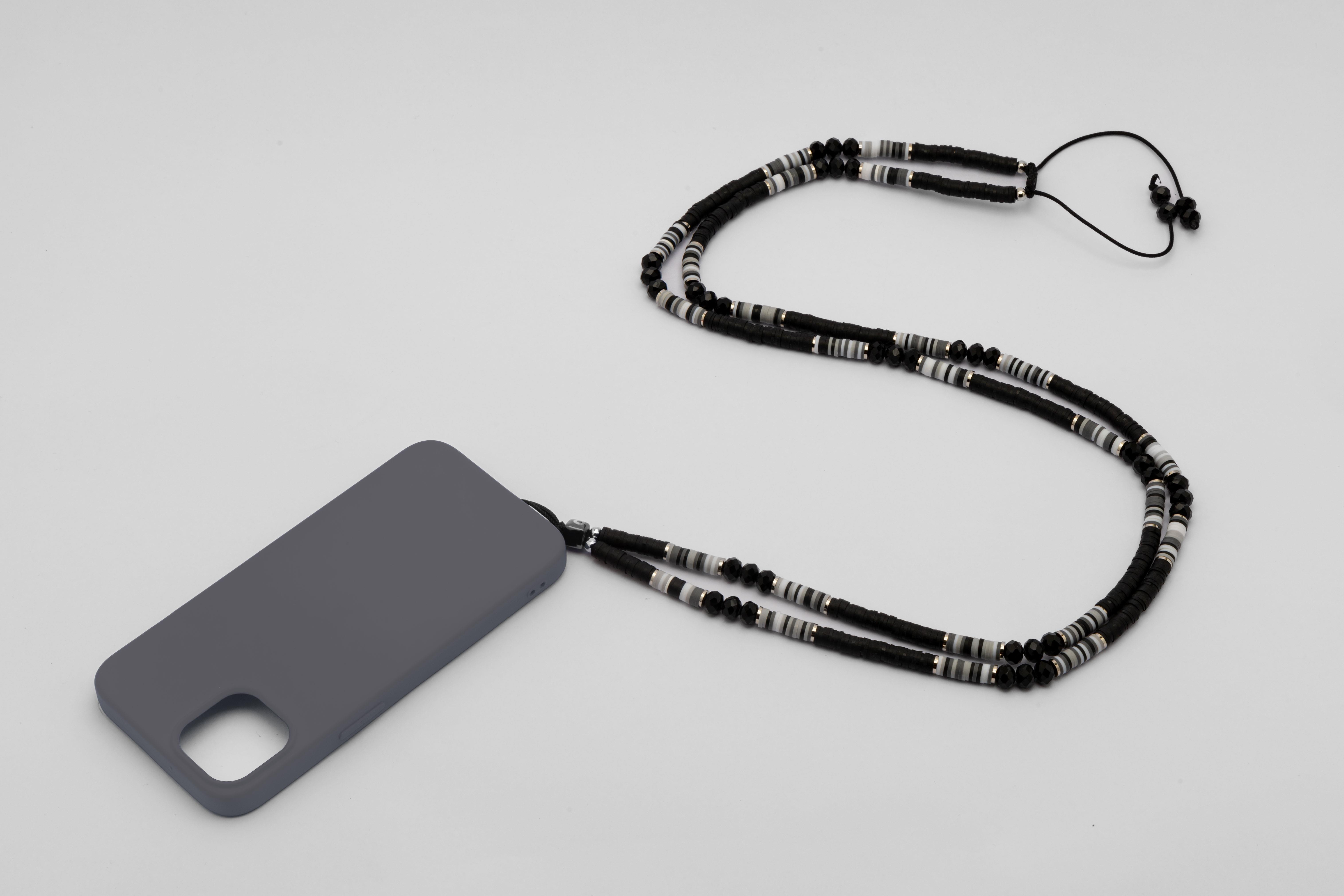 Fimo Boncuk Telefon Askısı Siyah Gri
