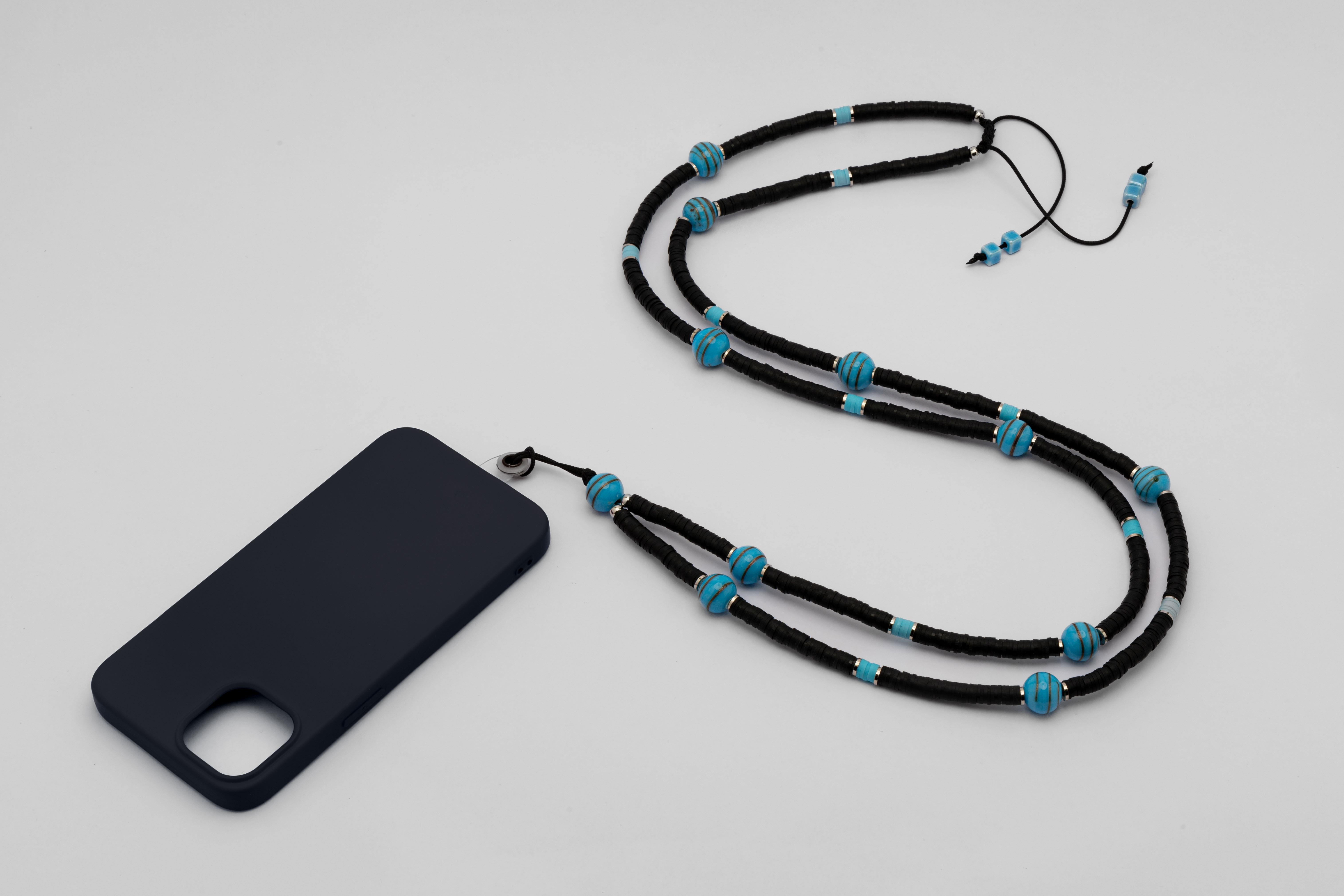Fimo Boncuk Telefon Askısı Siyah Mavi 