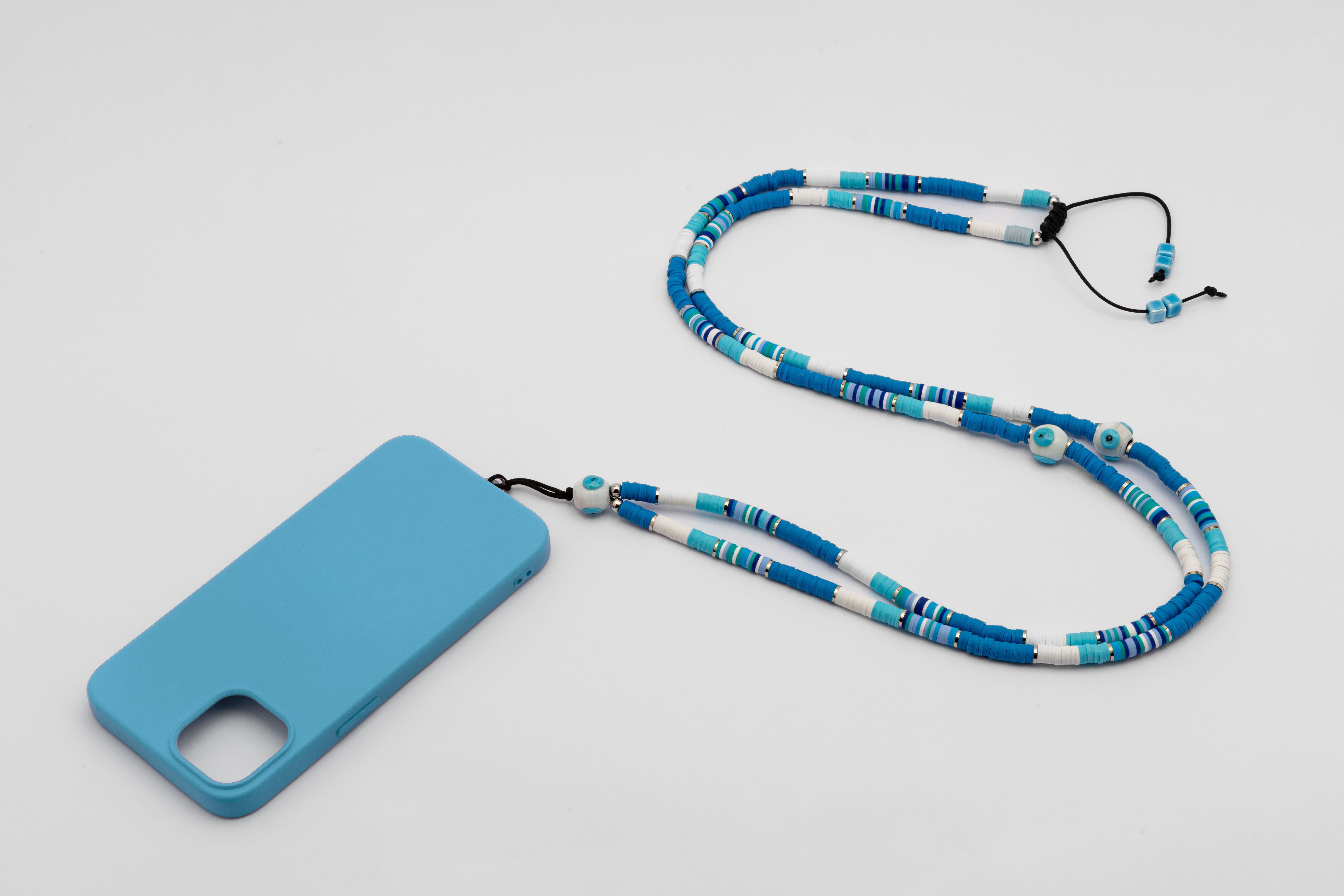 Fimo Boncuk Telefon Askısı Turkuaz Göz Detaylı