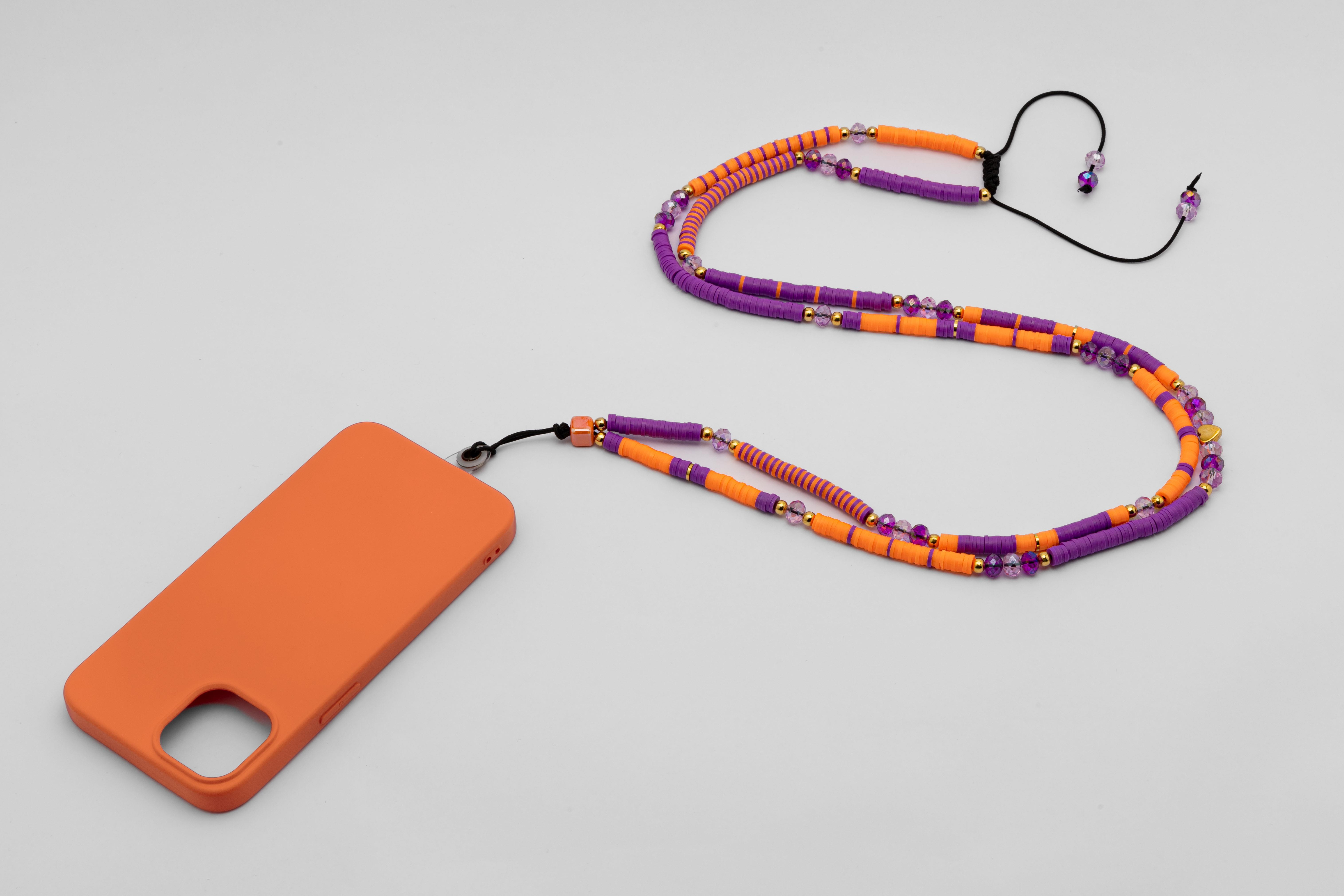 Fimo Boncuk Telefon Askısı Turuncu Mor