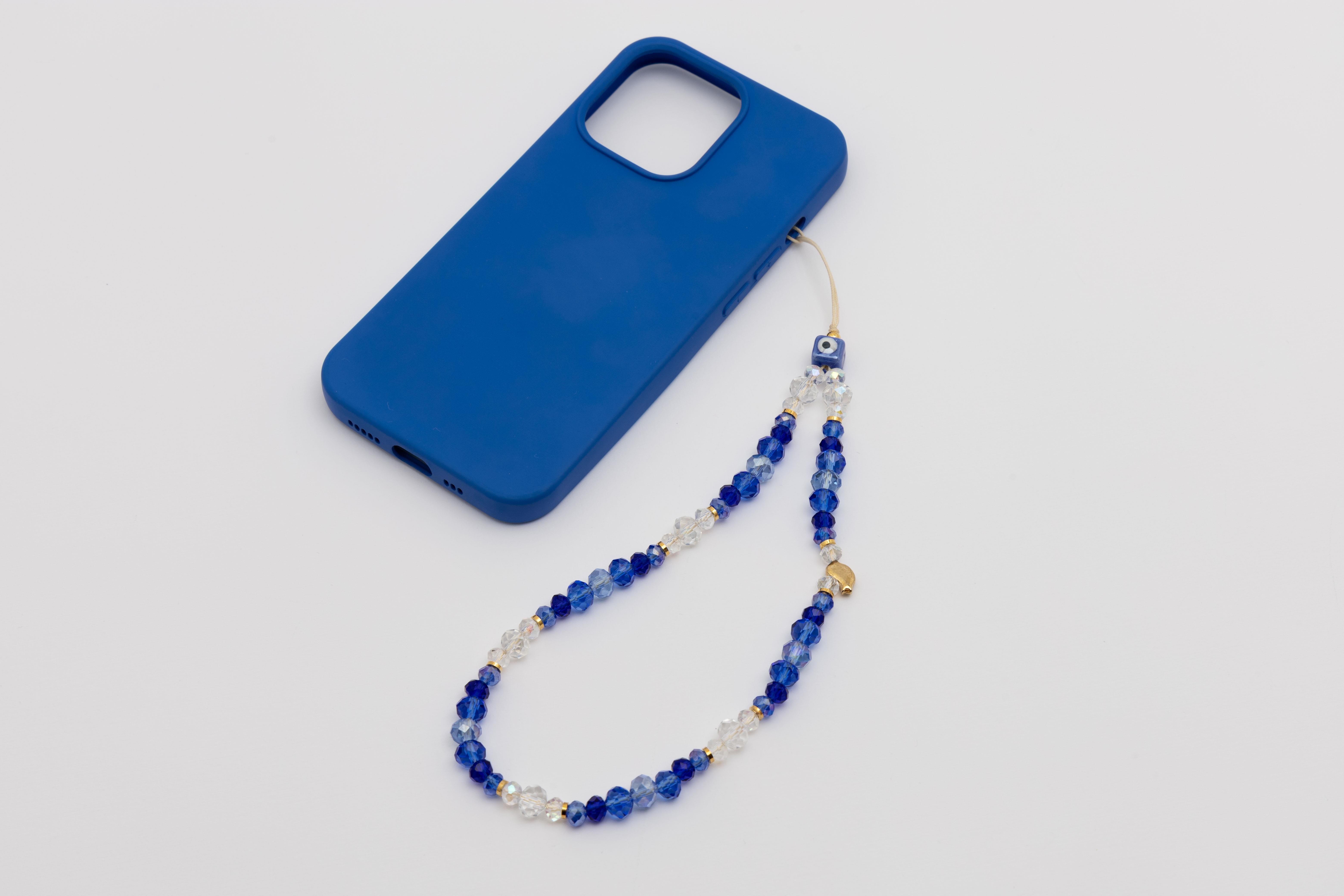 Kristal Boncuk Telefon Charm Lacivert 