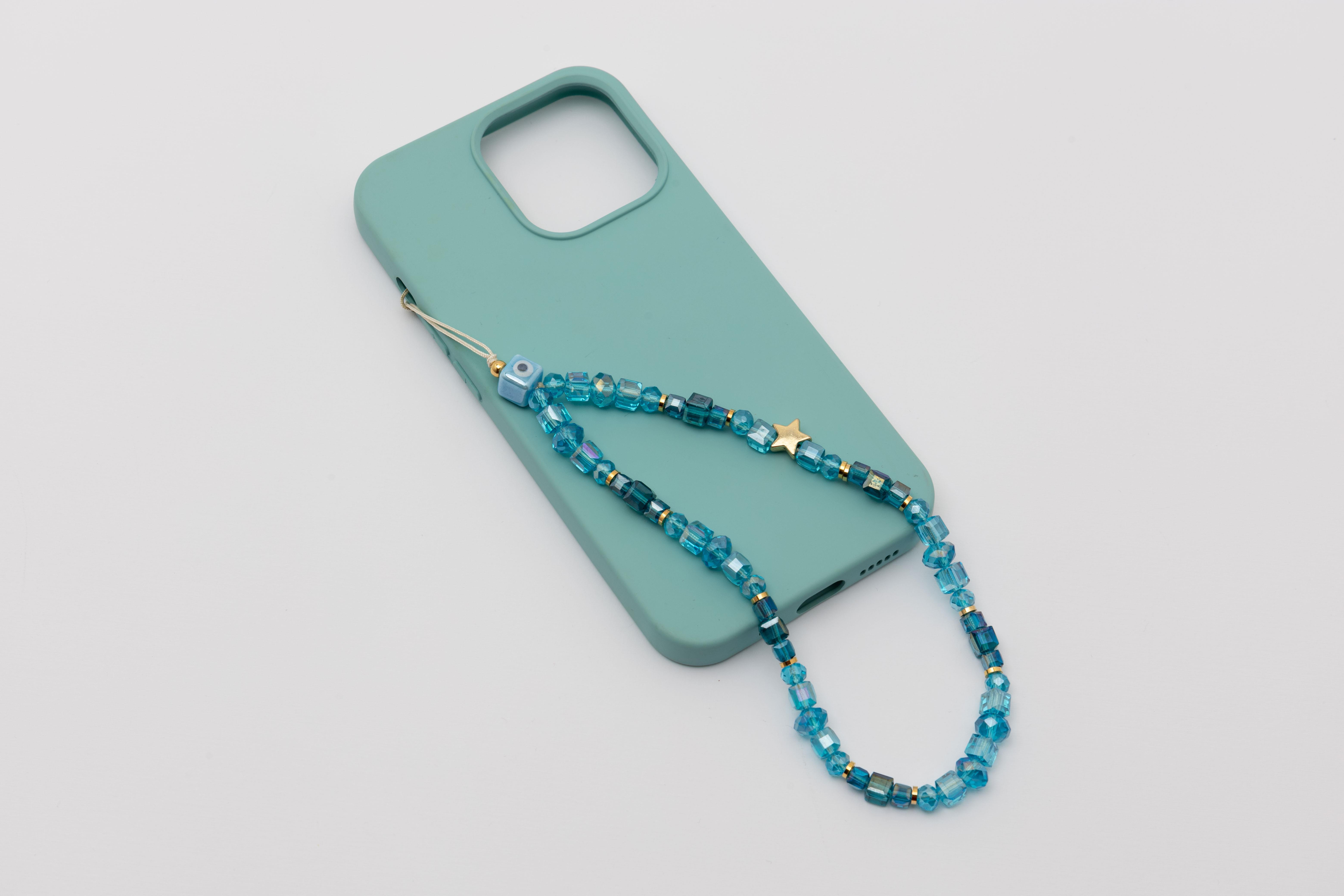 Kristal Boncuk Telefon Charm Mavi