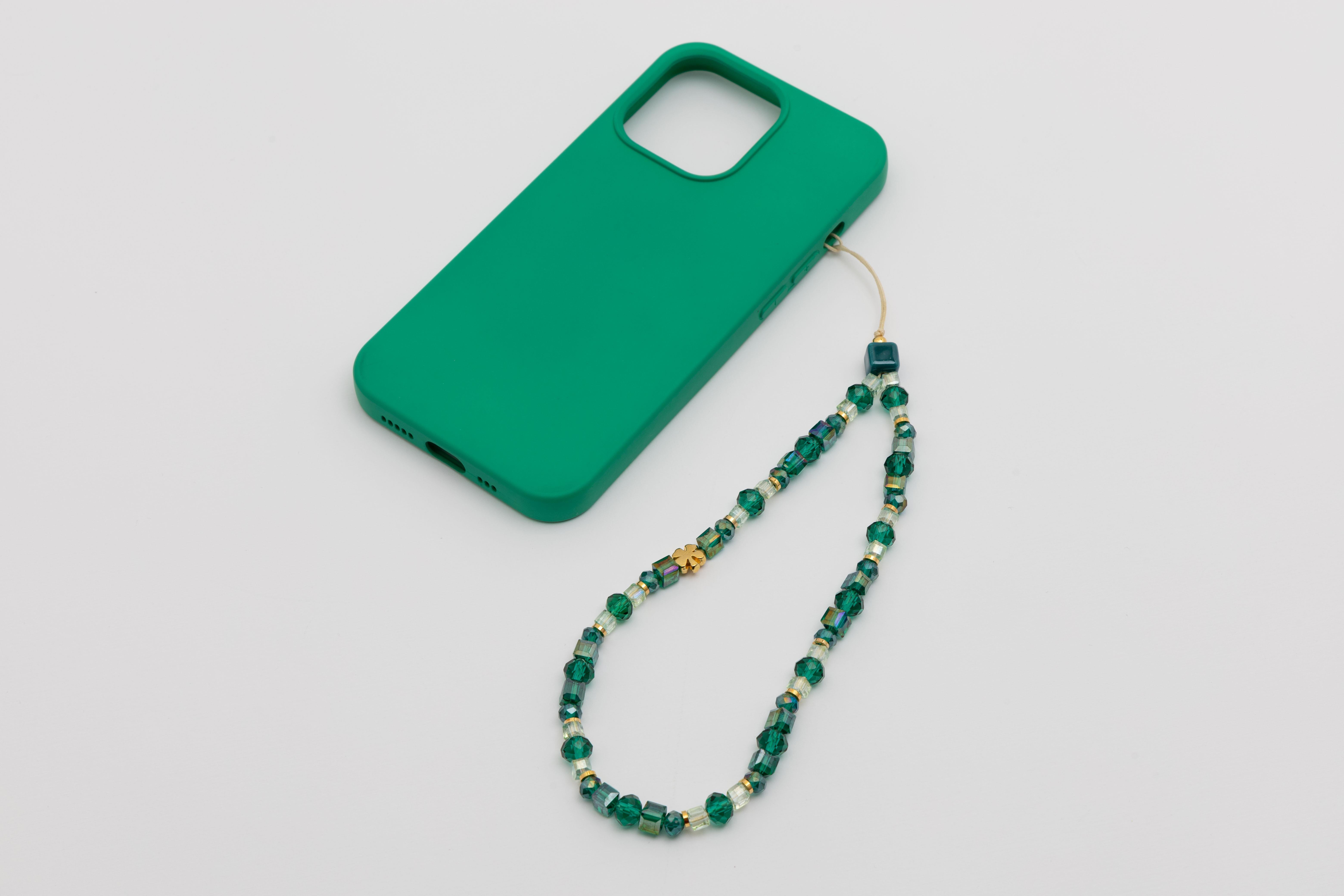 Kristal Boncuk Telefon Charm Yeşil