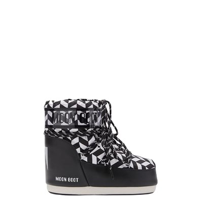 Moon Boot Icon Low Optical Black/White Kadın Kısa Kar Botu