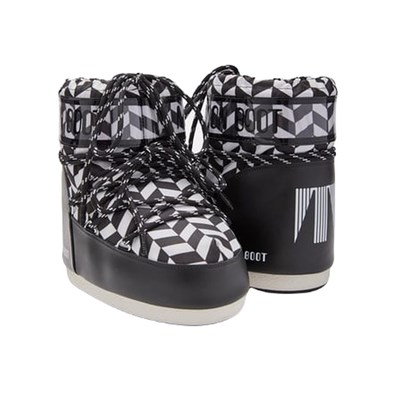Moon Boot Icon Low Optical Black/White Kadın Kısa Kar Botu