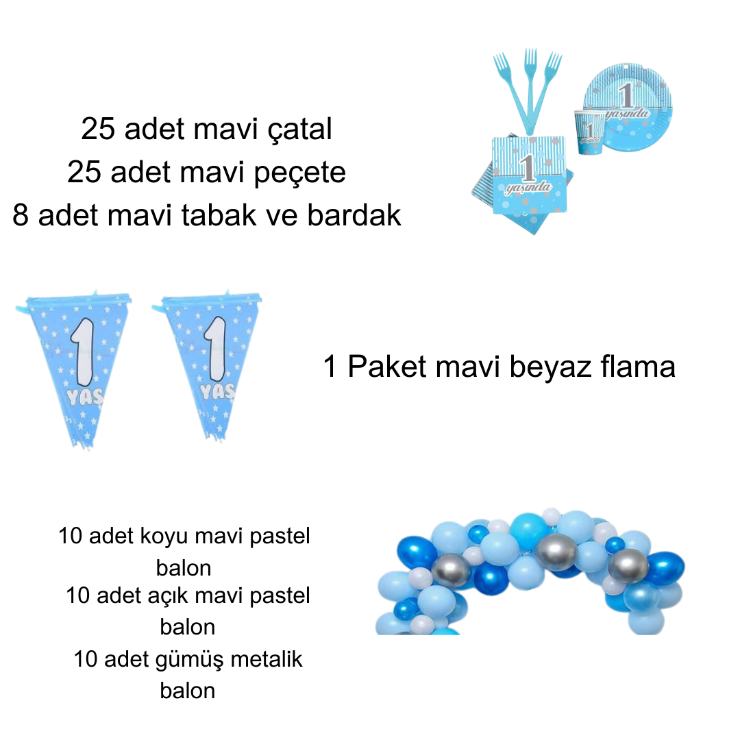 1 yaş erkek doğum günü parti set