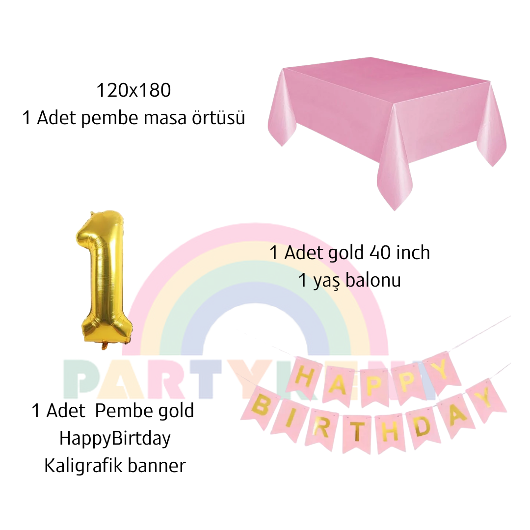 1 yaş pembe çocuk parti set