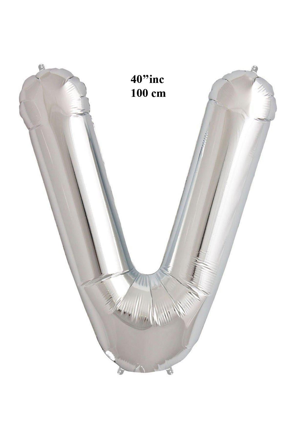 40'' Harf Folyo Balon Gümüş 100 cm  ( V )
