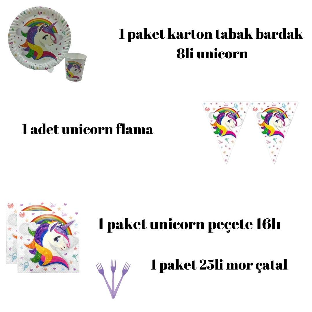 Unicorn temalı doğum günü set