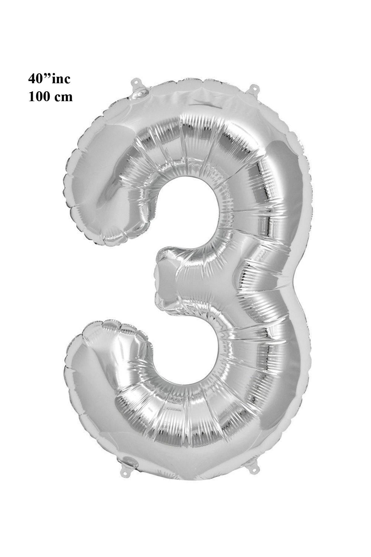 40'' Rakam Folyo Balon Gümüş 100 cm  ( 3 )