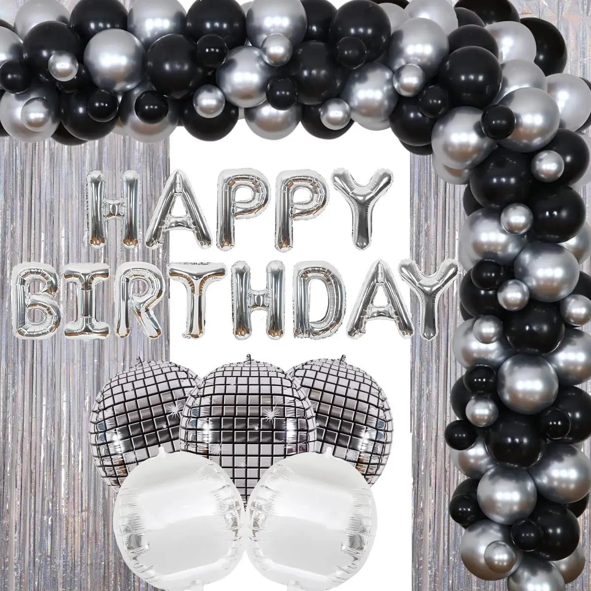 Gümüş  Siyah Disko Topu Balon Parti Seti 