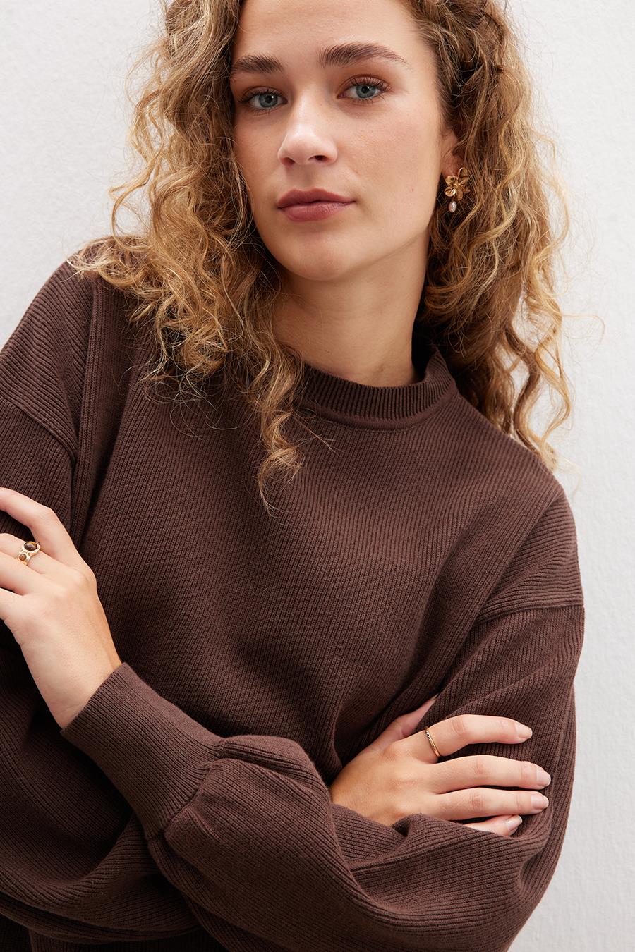 Peraluna ANNETTE PULLOVER Crew Neck Drawstring Sleeve Women's Knitwear Sweater - Picture 9 of 55