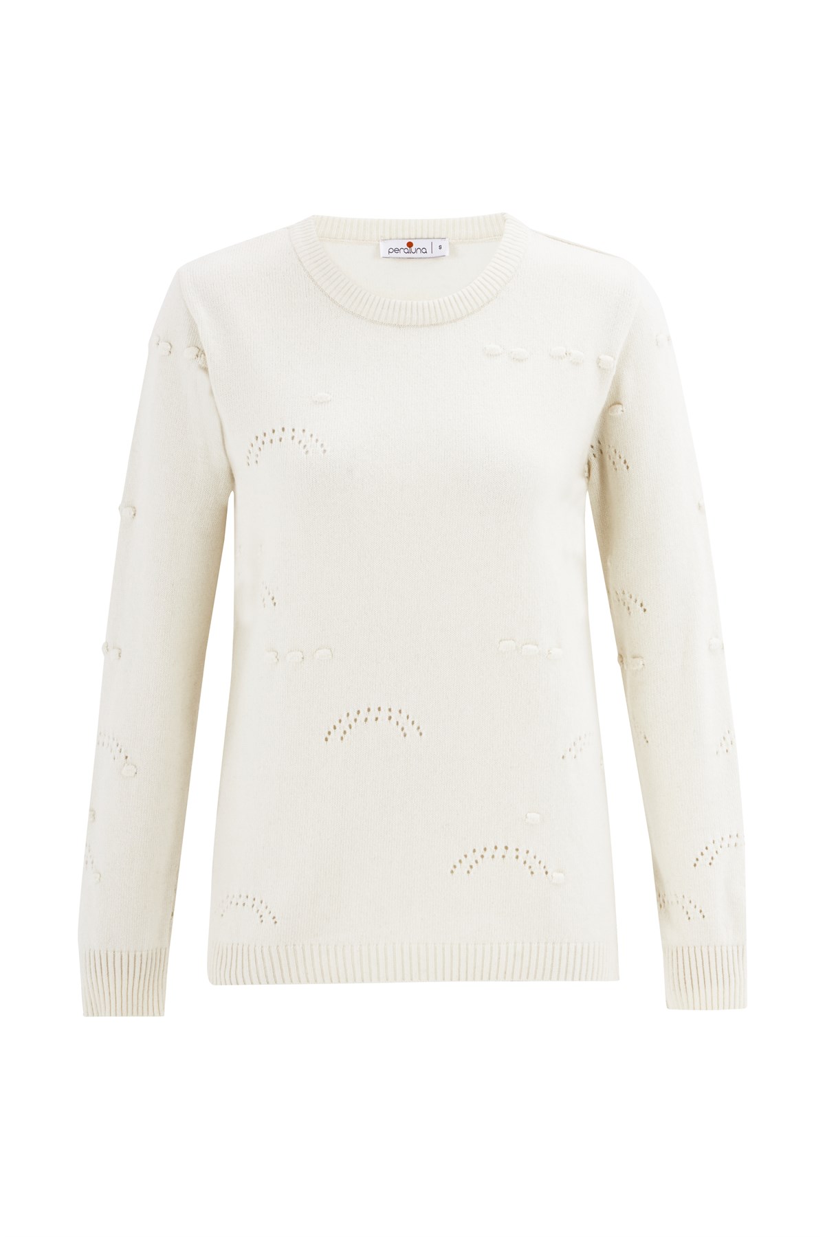 Peraluna geprägter durchbrochener Detail Kaschmirmischung O-Ausschnitt Strickpullover - Bild 1 von 36