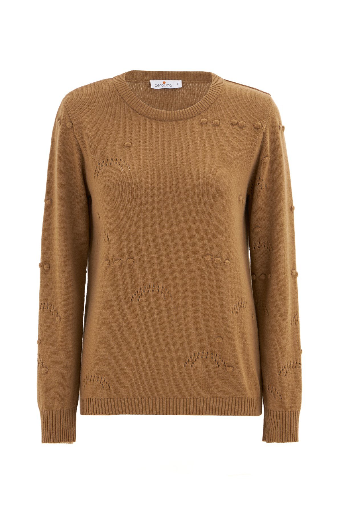Peraluna geprägter durchbrochener Detail Kaschmirmischung O-Ausschnitt Strickpullover - Bild 8 von 36