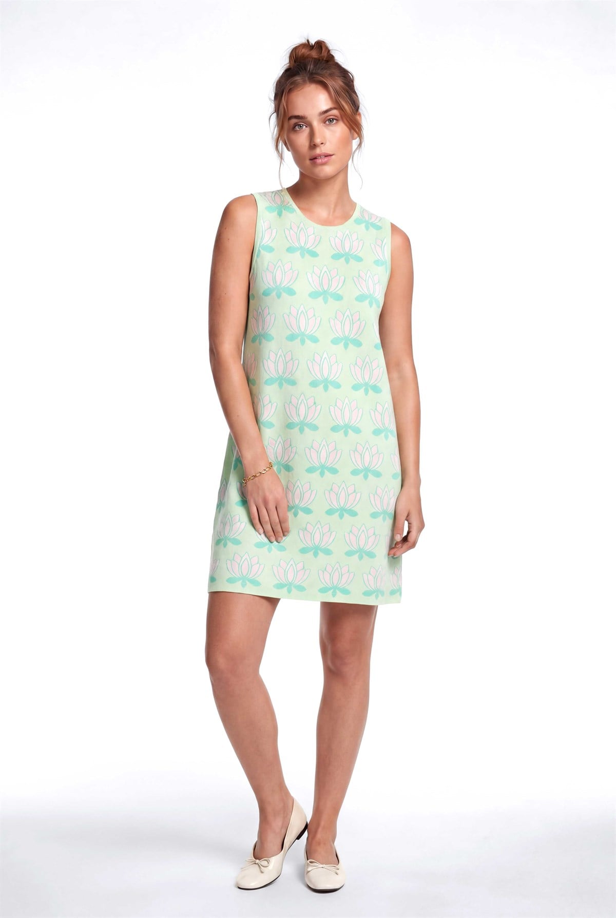 Peraluna Urban Lotus Elbise, Sıfır Kol, Yazlık Mini Elbise - Mint Multi