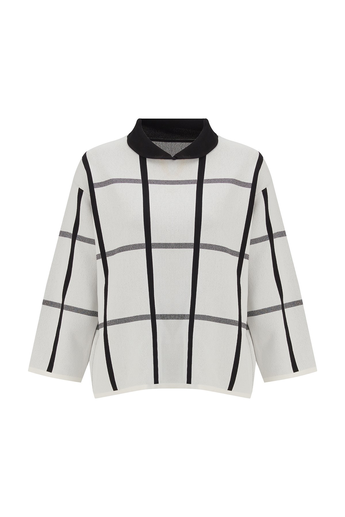 Peraluna GEMMA BLOUSE Bebe Yaka Geometrik Desenli Kad n Triko Bluz Ekru Siyah