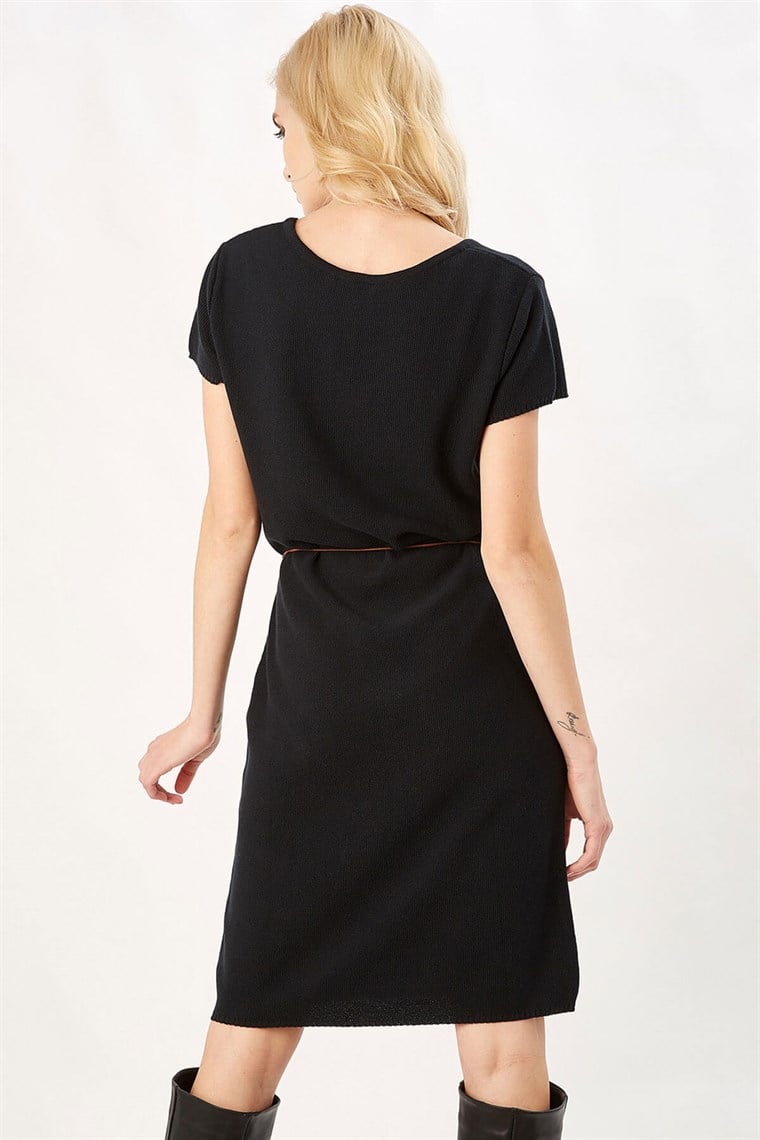 Peraluna Siyah Renk Natur Triko Kadın Elbise