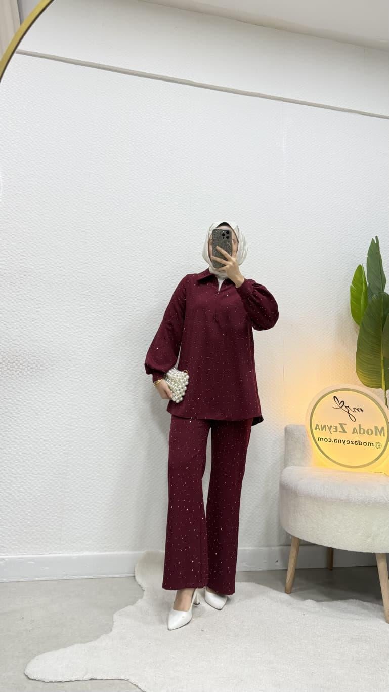 Asu Taşlı Takım Bordo