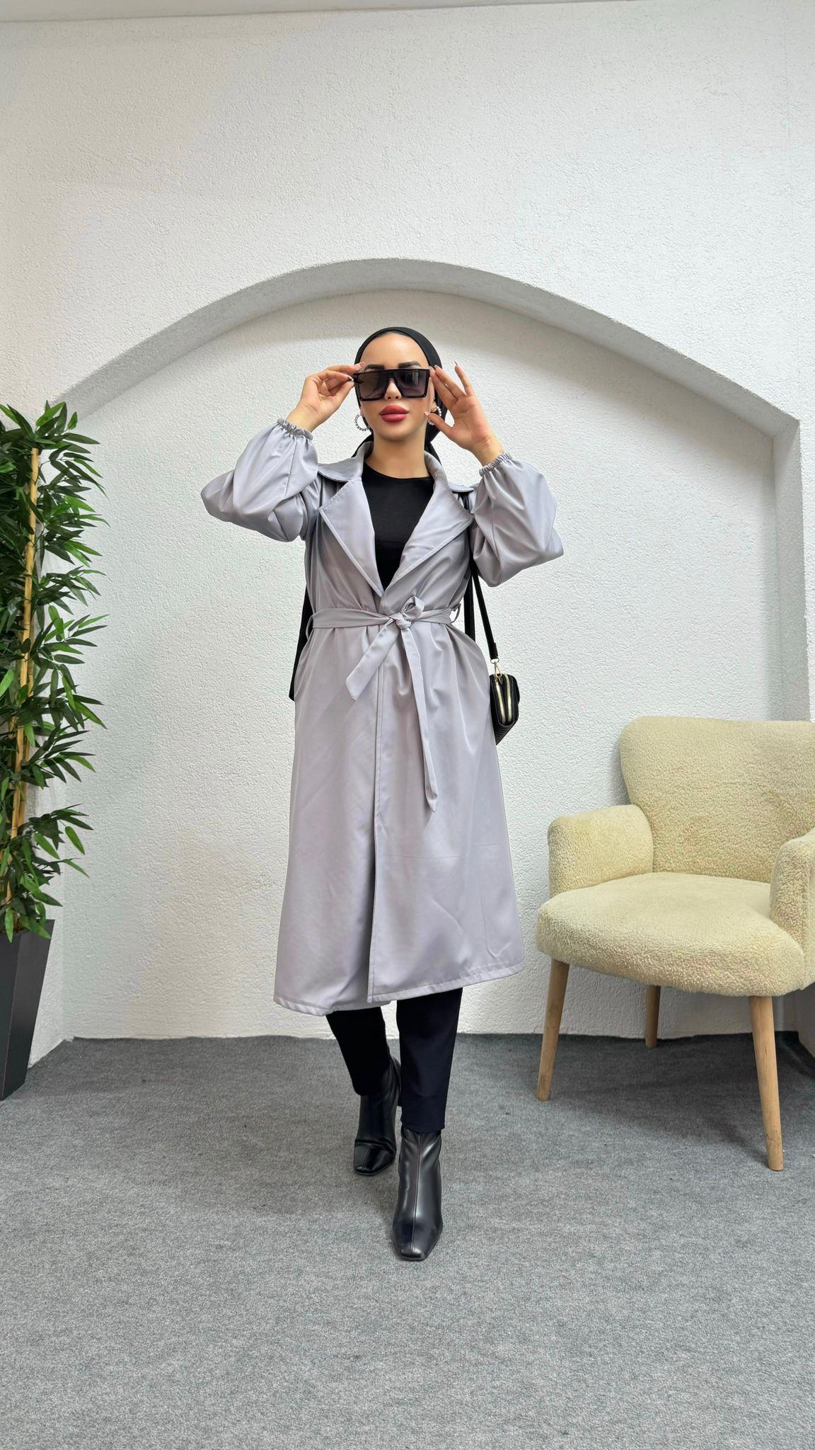 Balon Kol Düz Trençkot GRİ