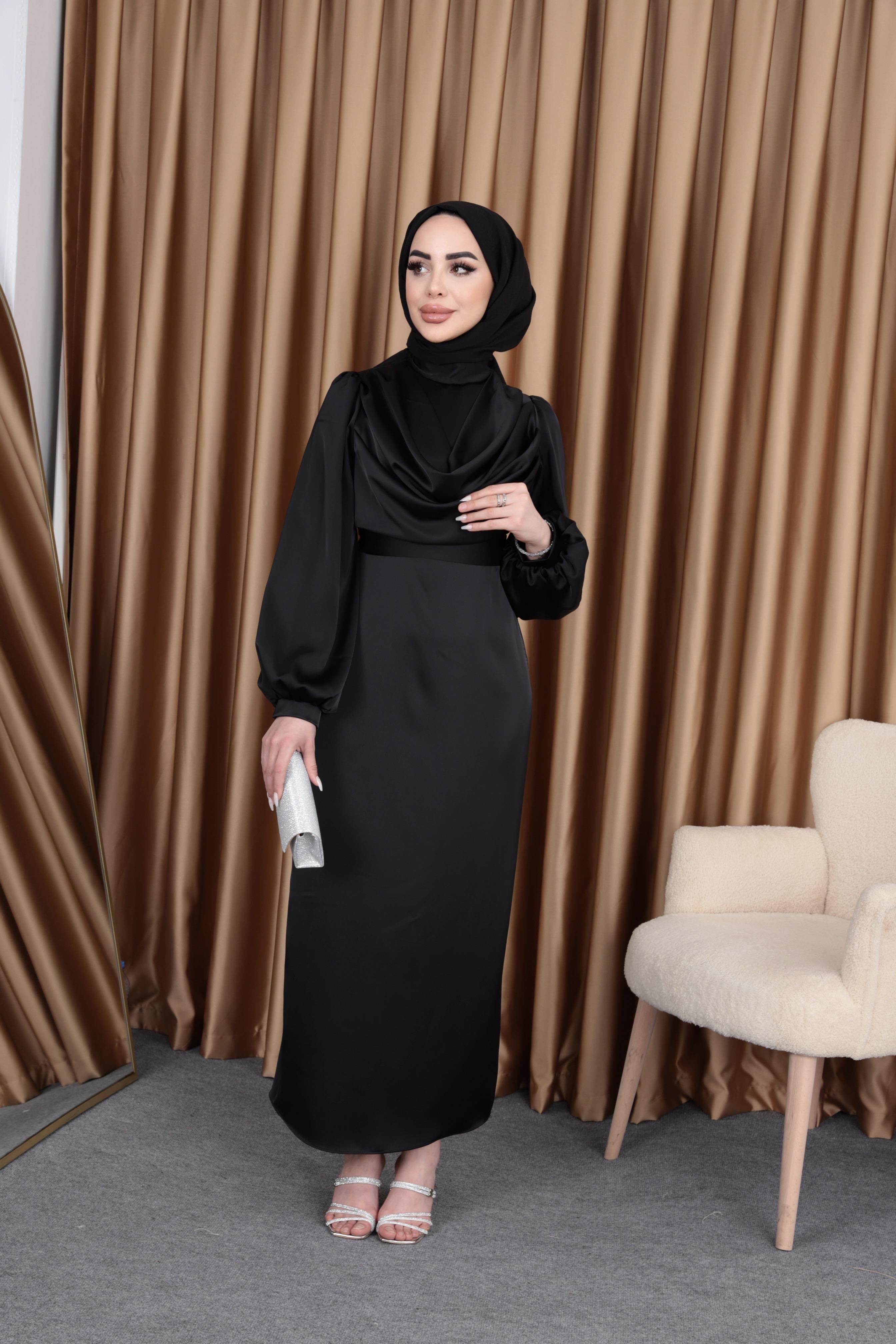 Dagaje Saten Abiye Siyah