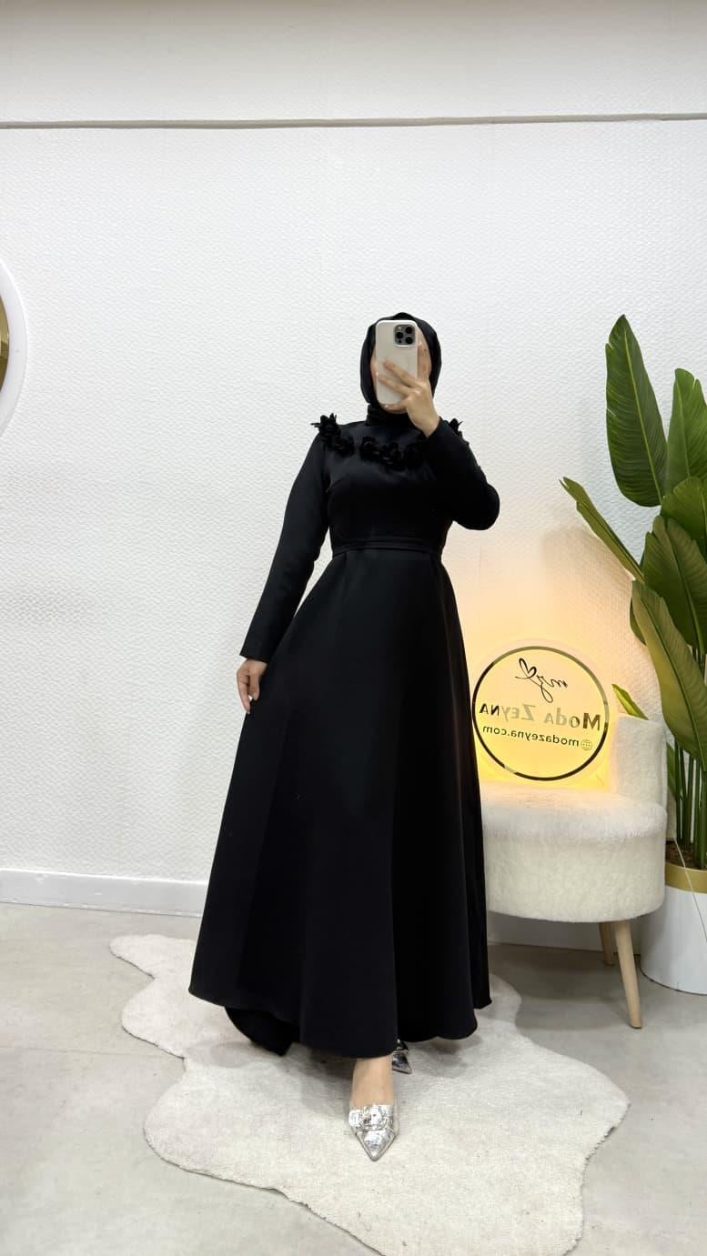 Gül Elbise Siyah