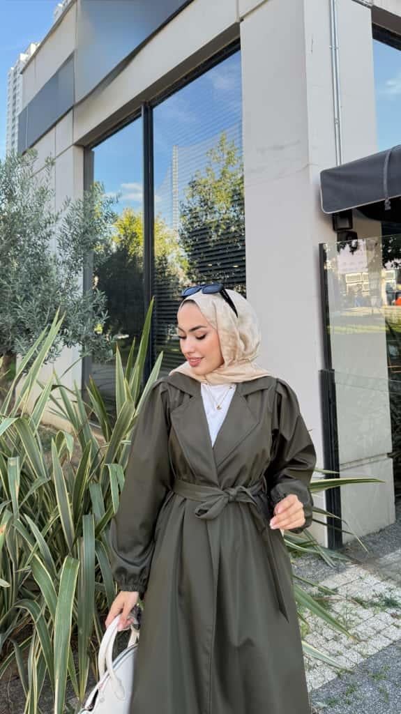 Kemerli Trençkot Haki