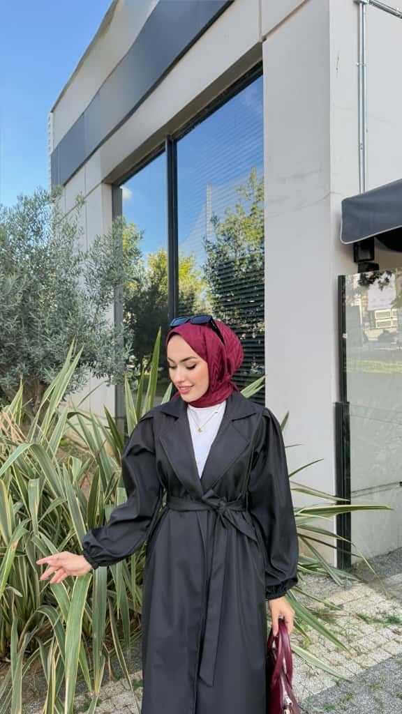 Kemerli Trençkot Siyah