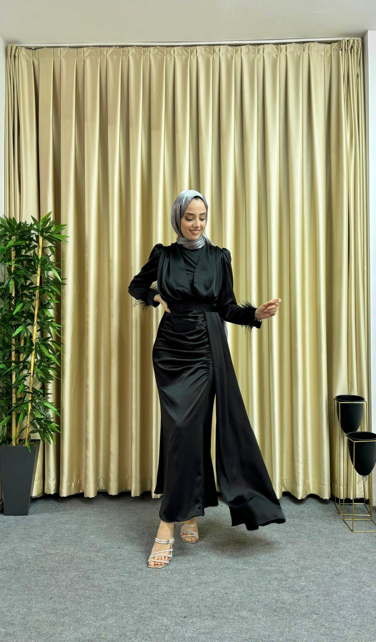 Kuyruklu Saten Abiye Siyah 