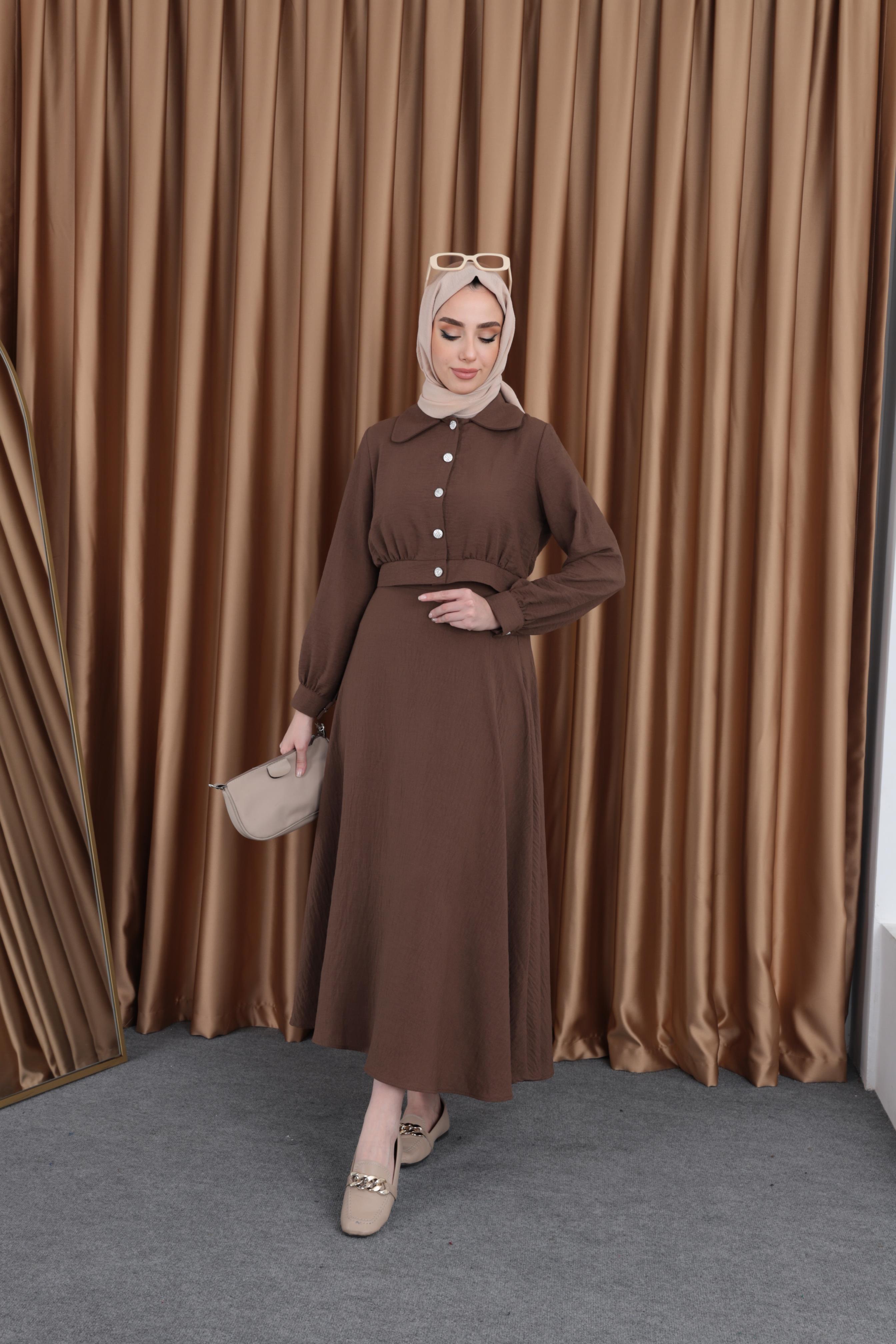 Lavin Düğmeli Etek Takım Kahve