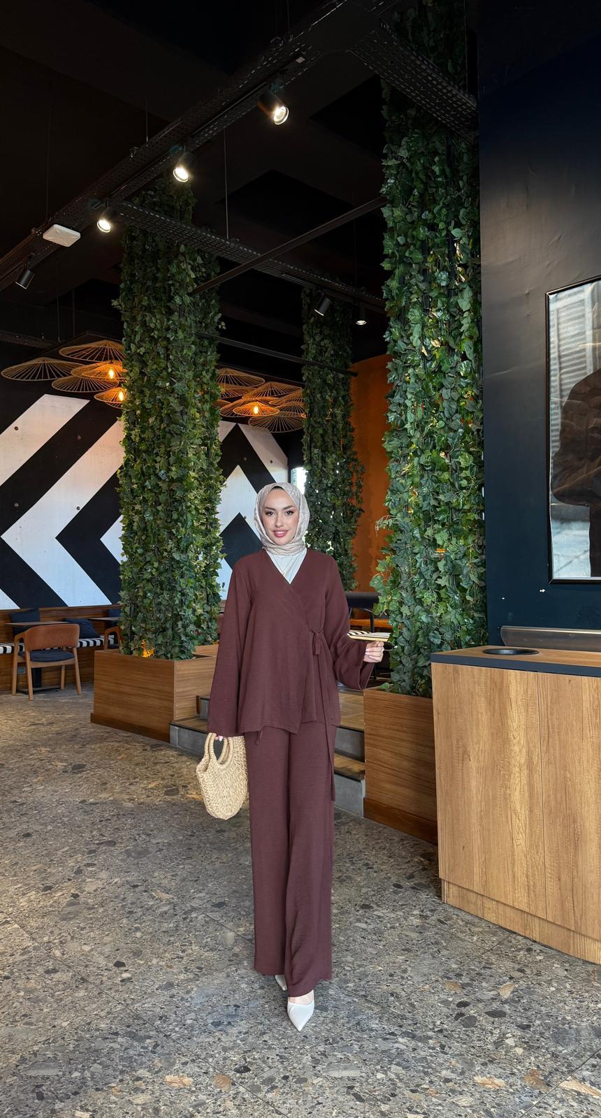 Ayrobin Kimono İkili Takım Kahverengi 