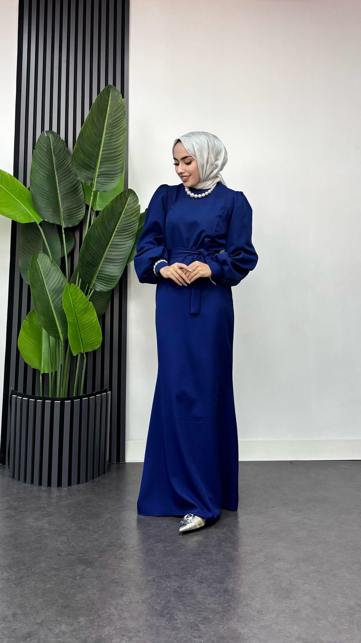 Balık Model Dabıl Krep Tesettür Abiye Lacivert