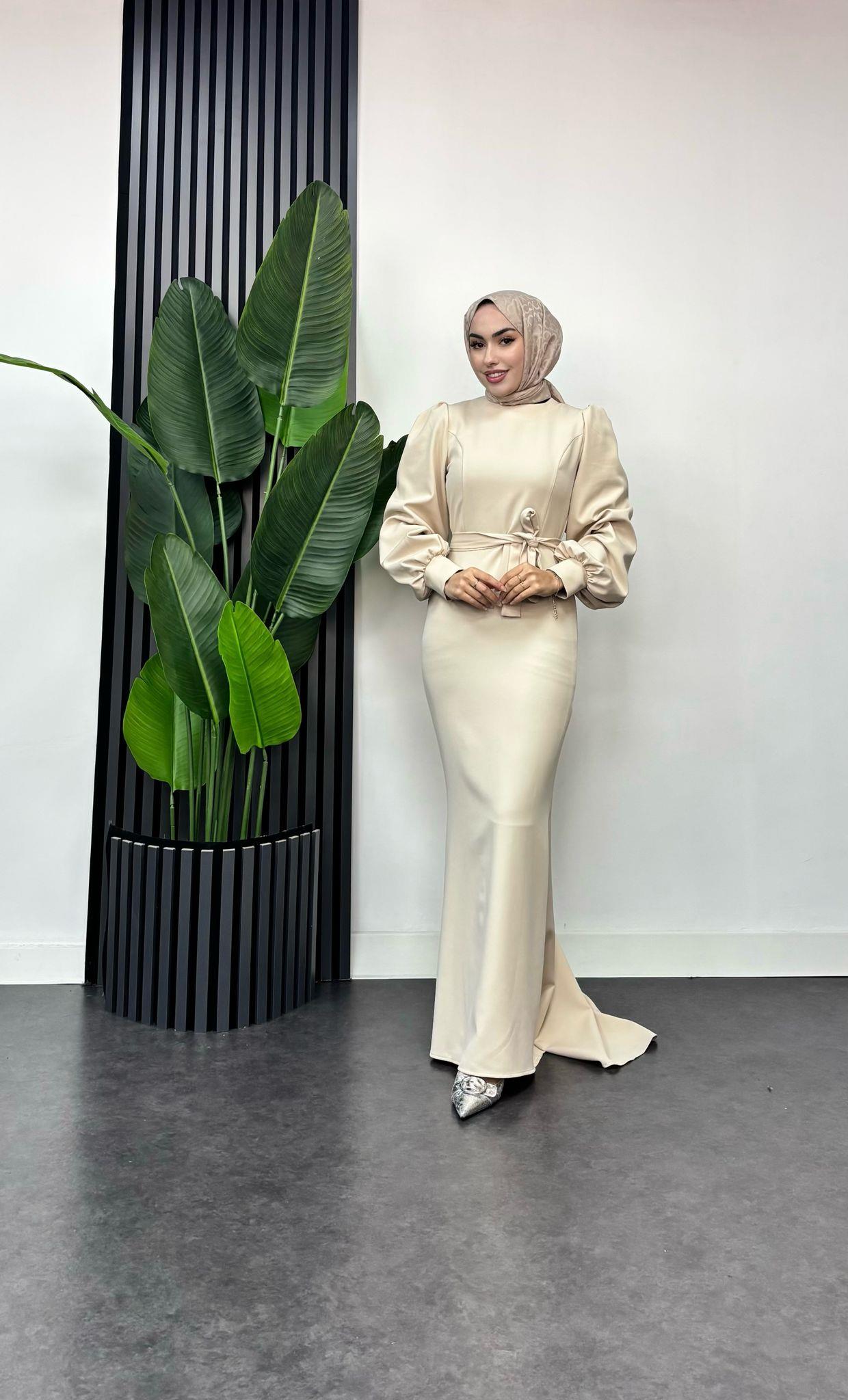 Balık Model Dabıl Krep Tesettür Abiye Taş