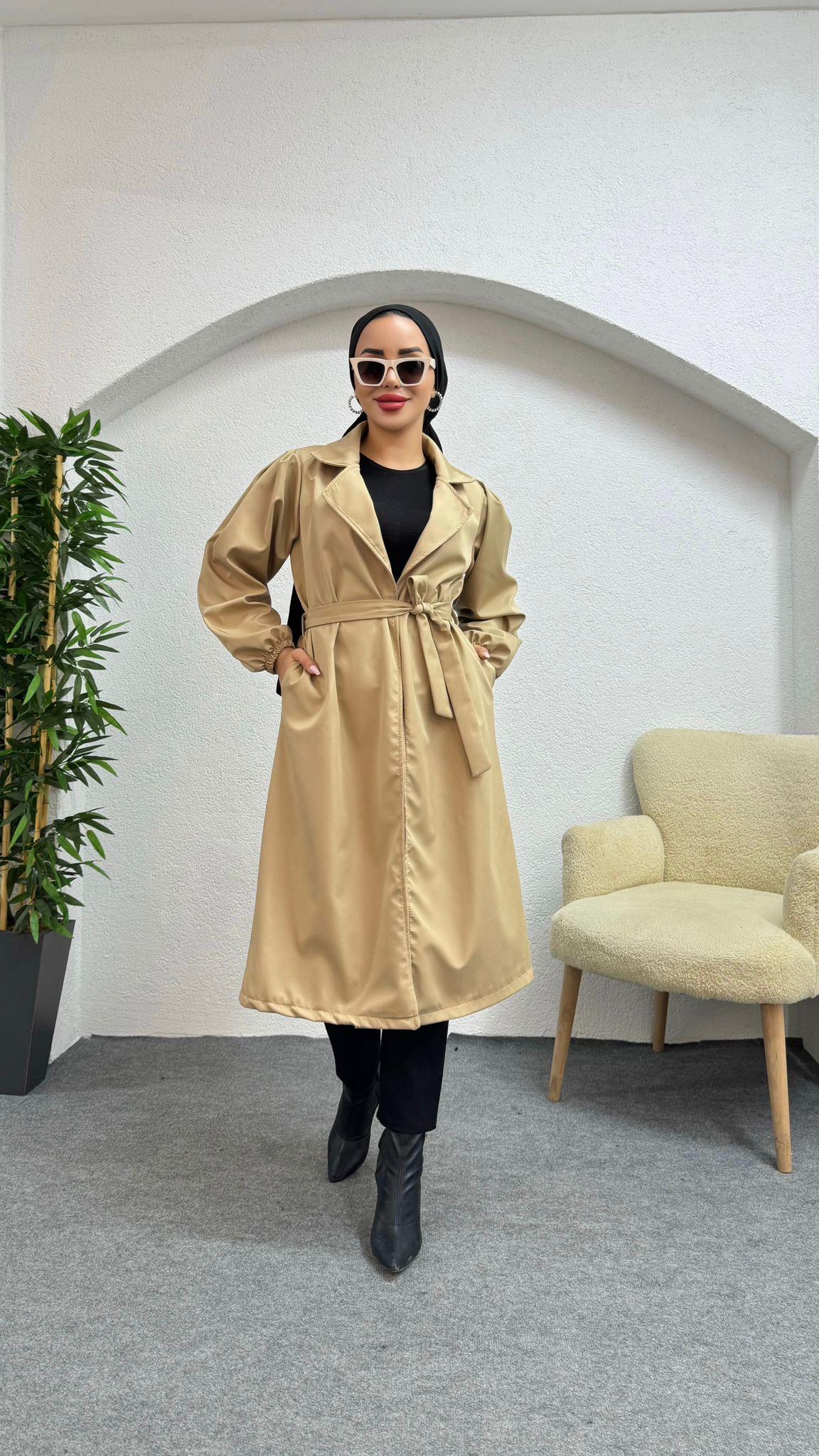 Balon Kol Düz Trençkot LATTE