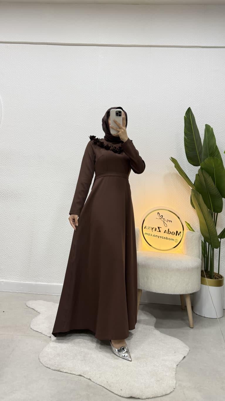 Gül Elbise Kahverengi