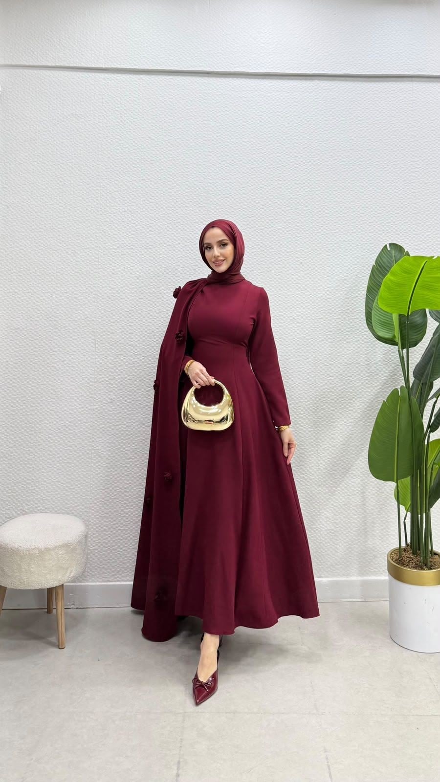 Gül Elbise Kuyruklu Bordo 