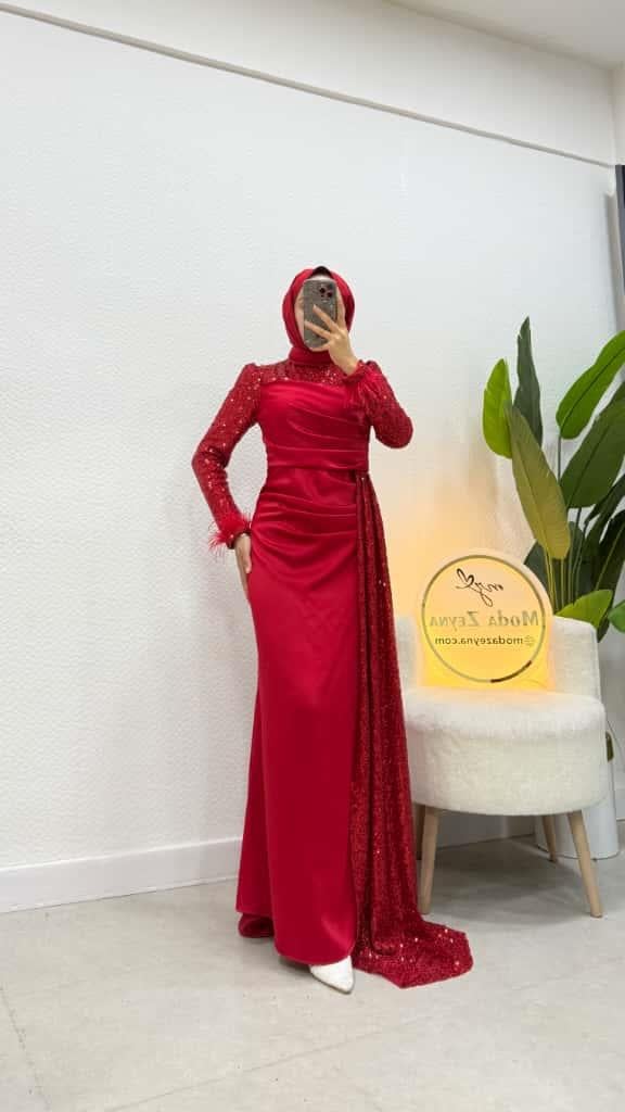 Işıltı Abiye Bordo