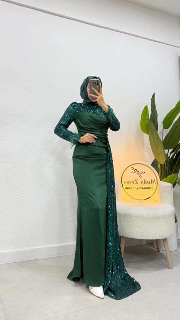 Işıltı Abiye Zümrüt Yeşili 