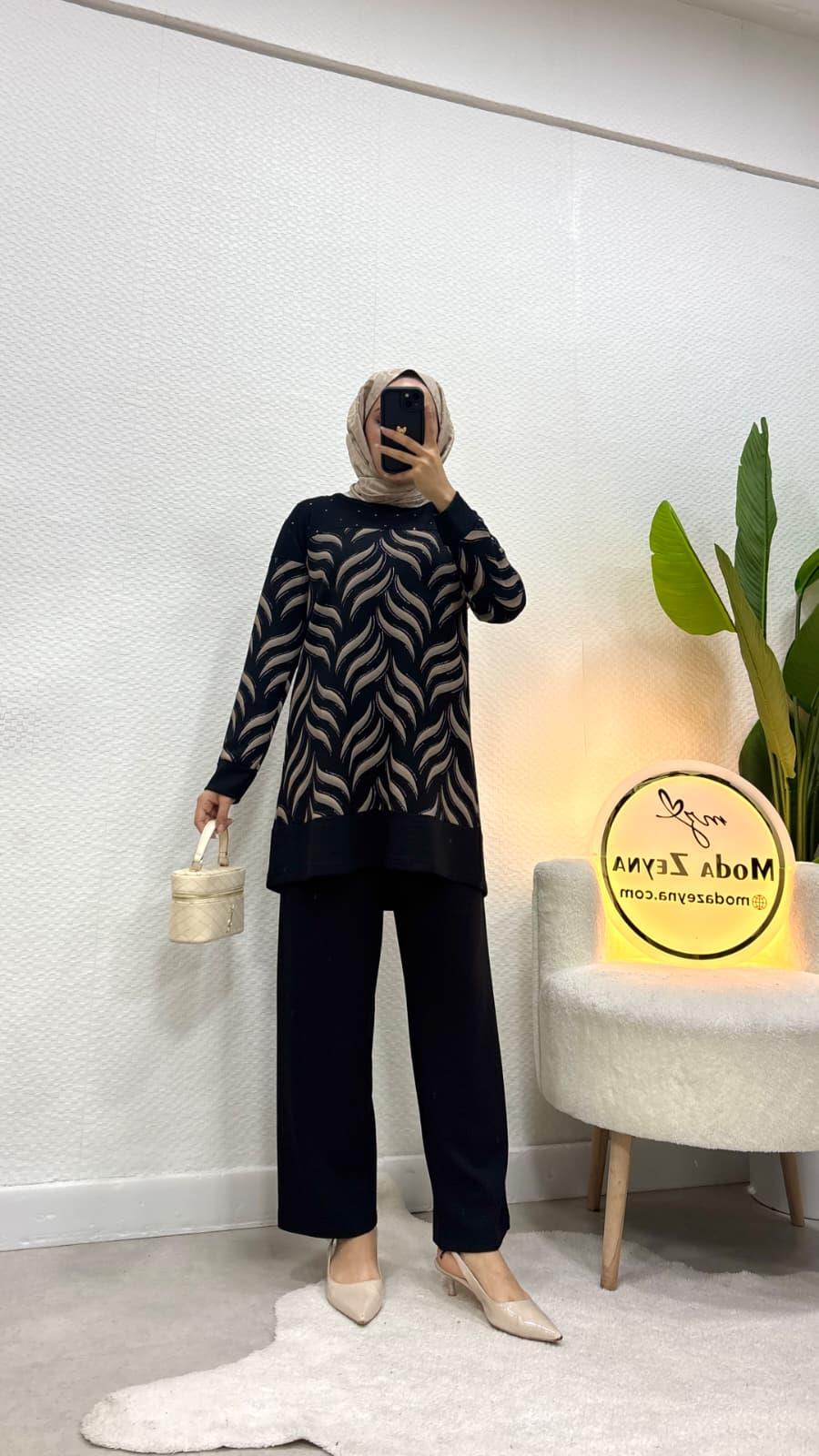 Rana Takım Full Desenli Siyah 