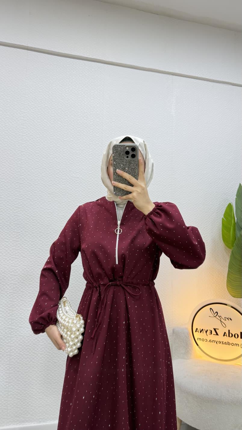 Taşlı Elbise Bordo