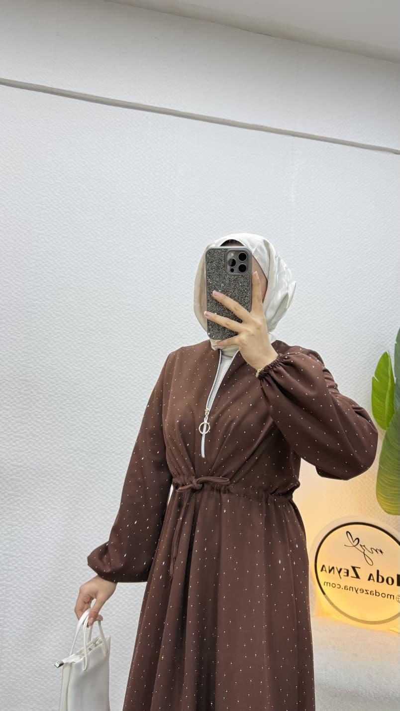 Taşlı Elbise Kahverengi