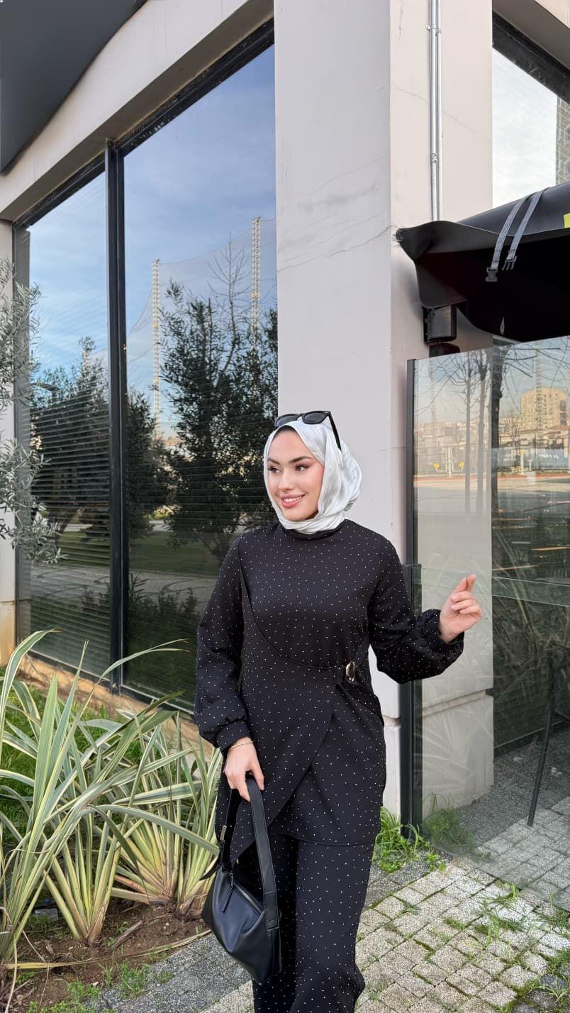 Taşlı Takım Siyah