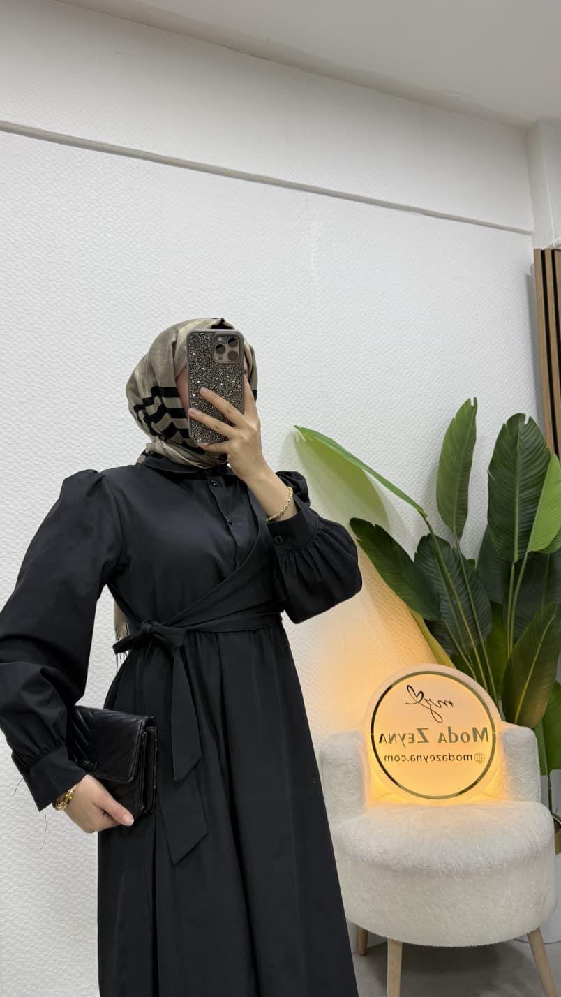 Yandan Bağlama Trikoton Elbise Siyah 