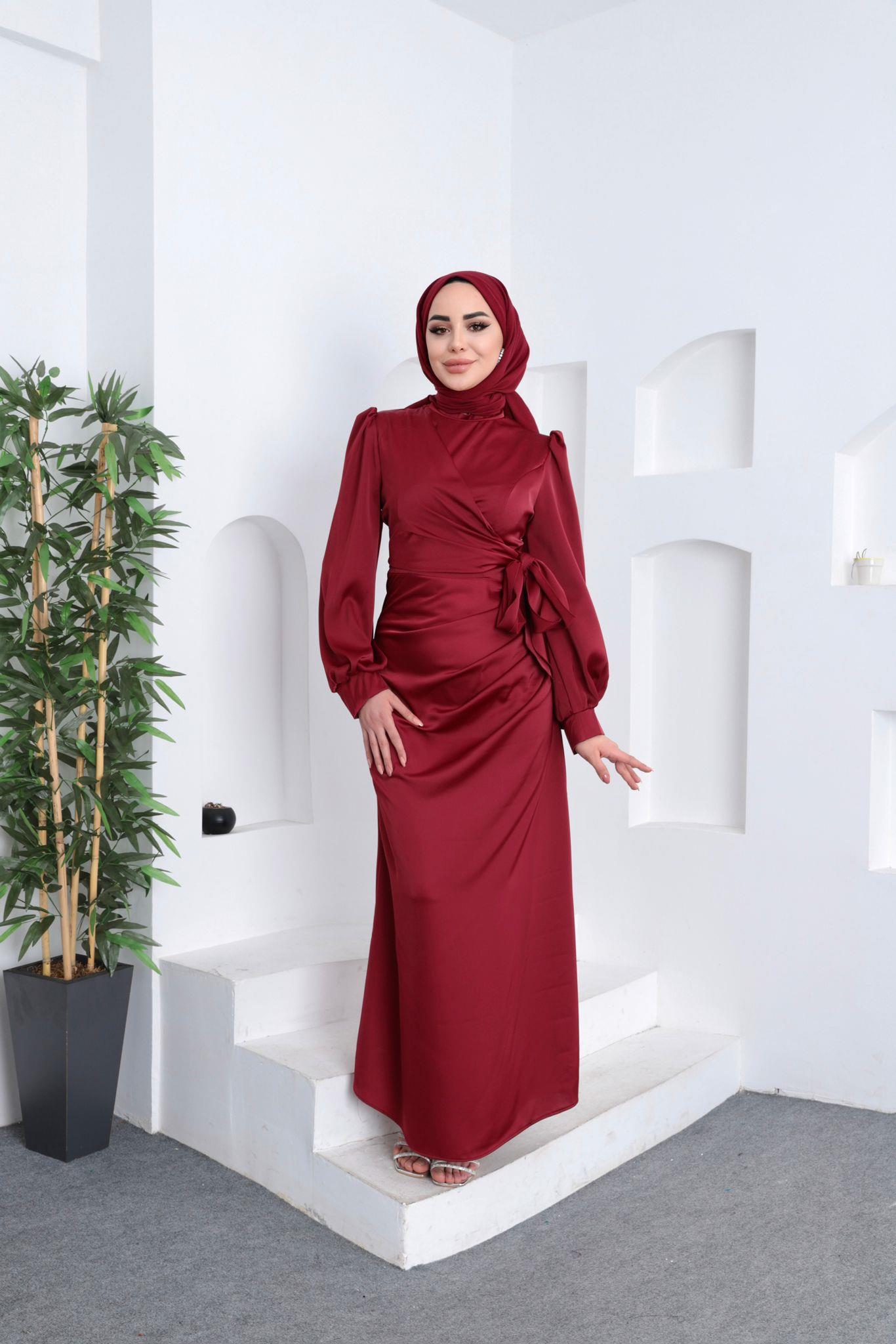 Yandan Bağlamalı Saten Bordo