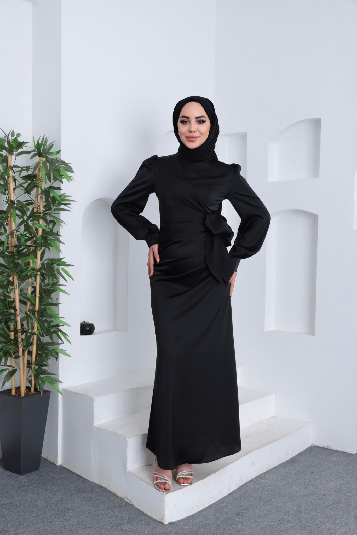 Yandan Bağlamalı Saten Siyah