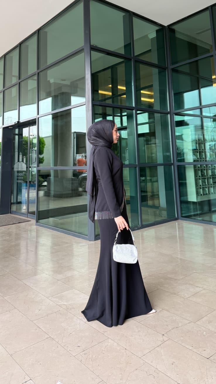 Zincirli Balık Abiye Siyah