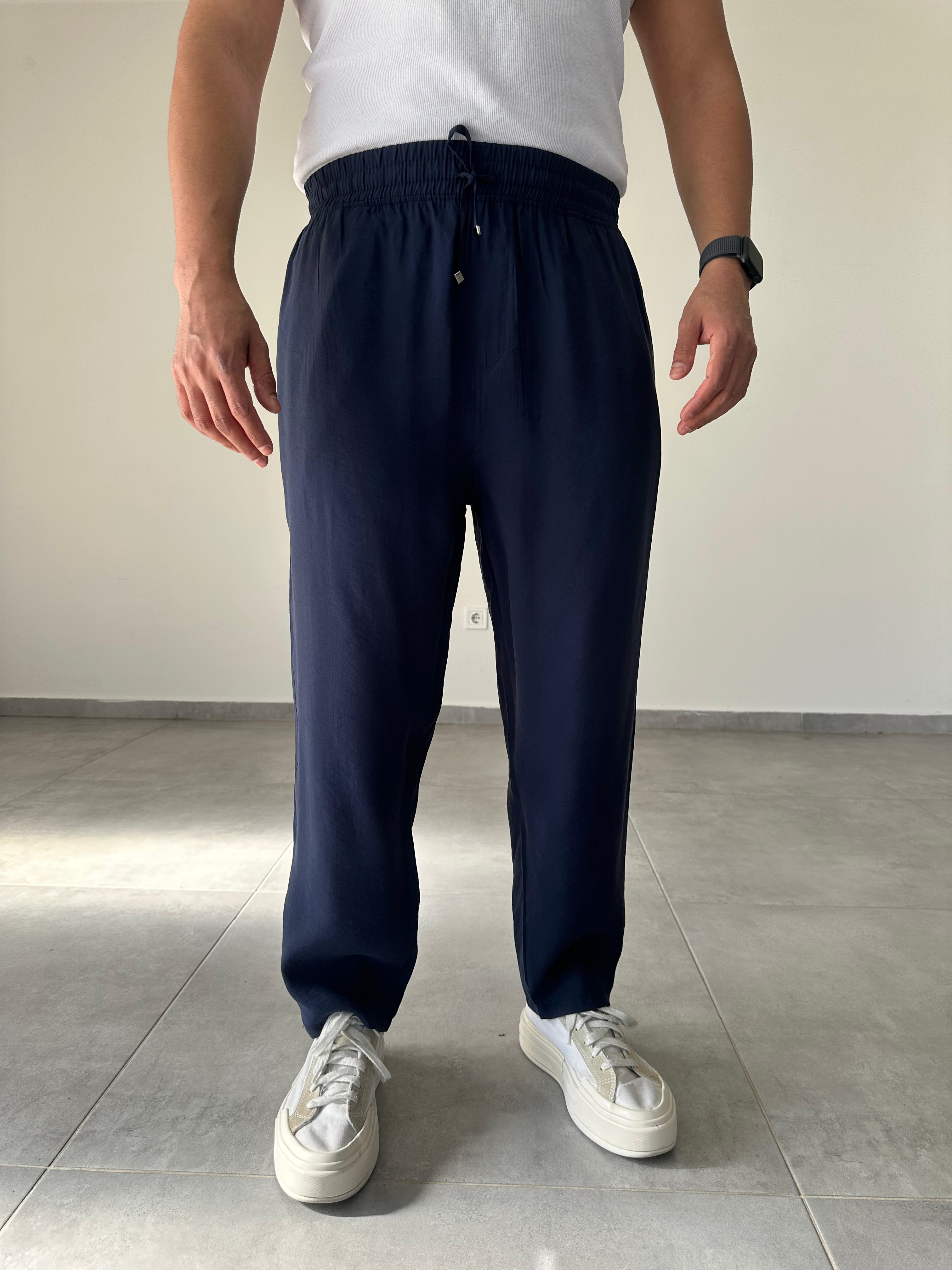 Tensel Kumaş Lacivert Renk Boyfriend Rahat Kesim İnce Jogger