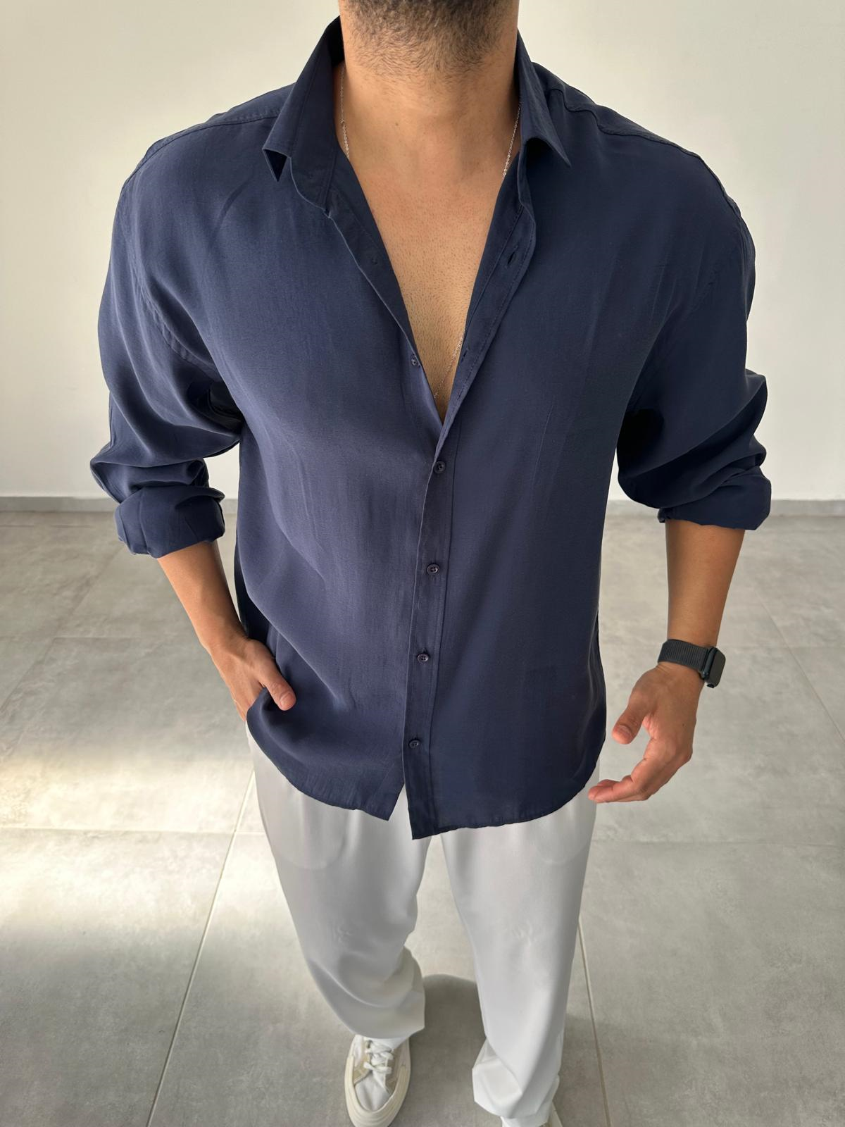 Modal Kumaş Lacivert Renk Oversize Kesim Gömlek