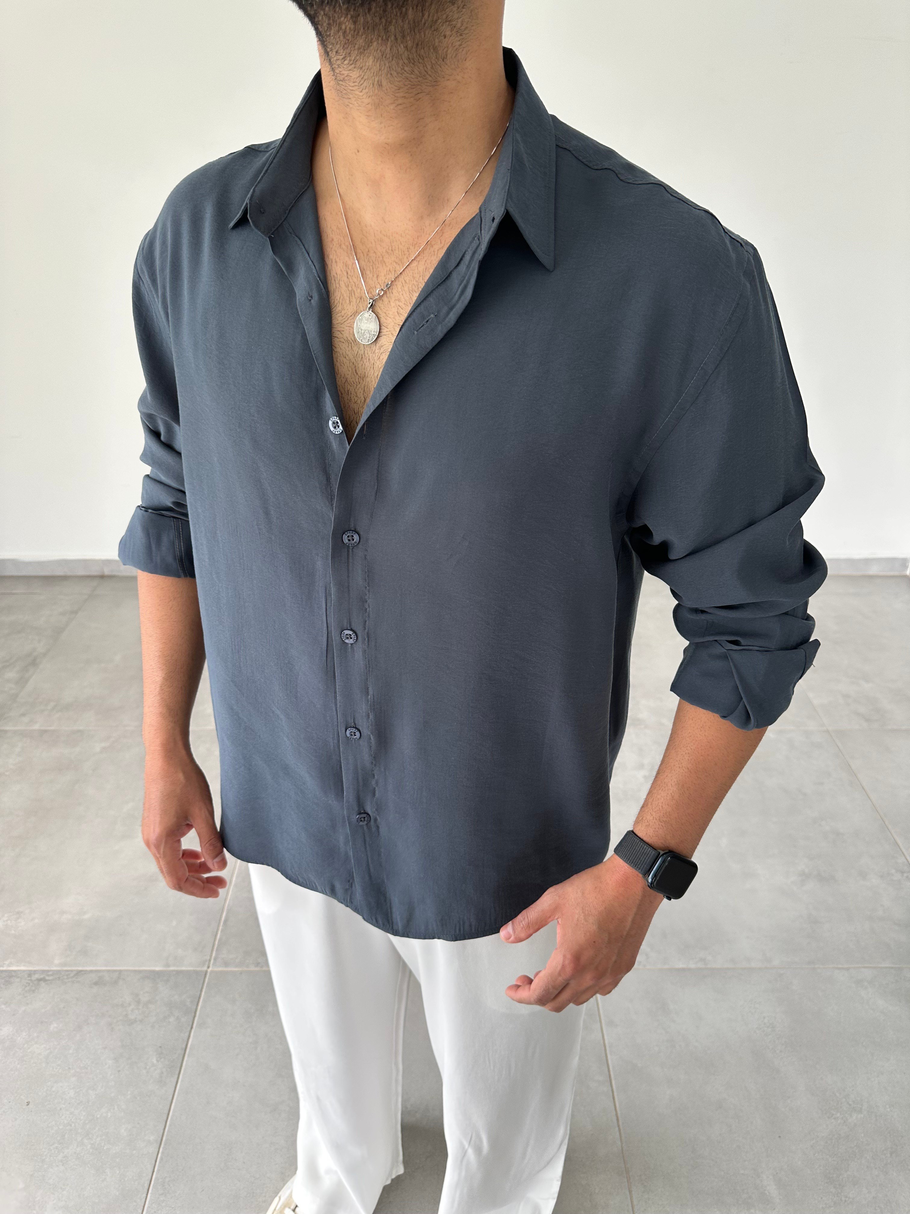 Füme Renk Modal Kumaş Oversize Basic Gömlek