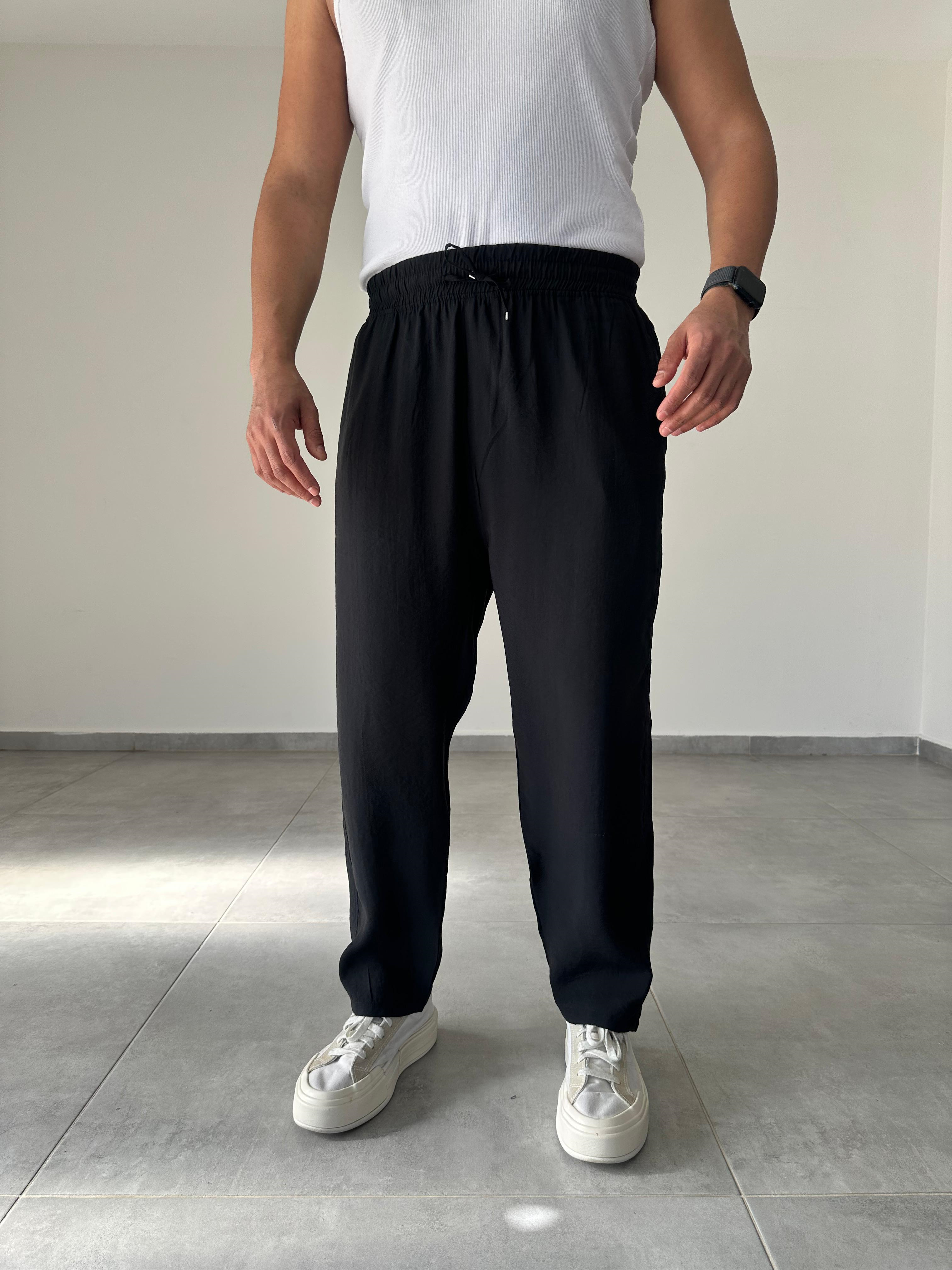 Tensel Kumaş Siyah Renk Boyfriend Rahat Kesim İnce Jogger